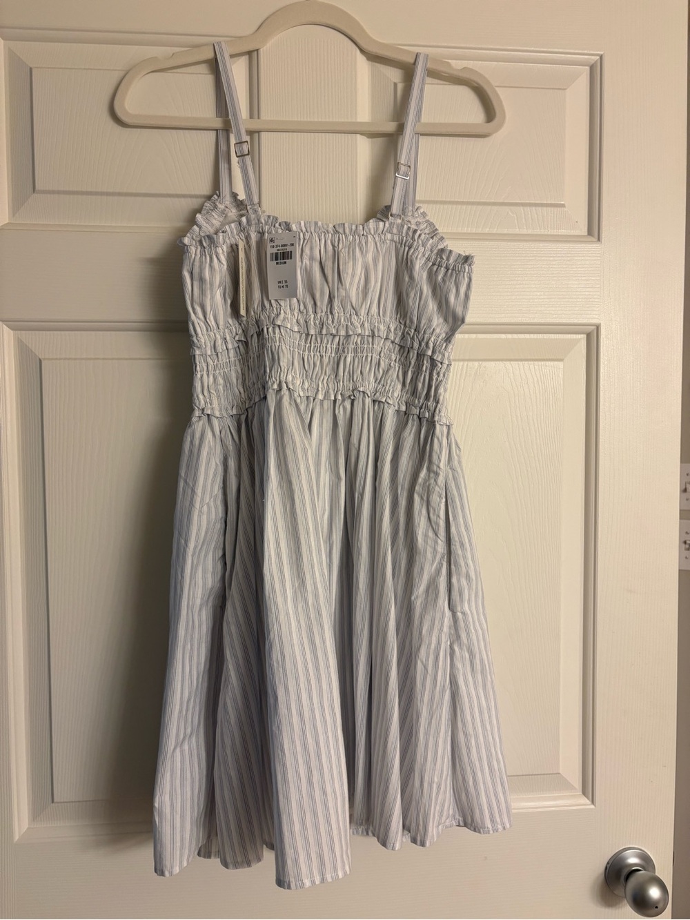 NWT Abercrombie Bra-Free Smocked Waist Blue Stripe Mini Dress - Picture 6 of 6